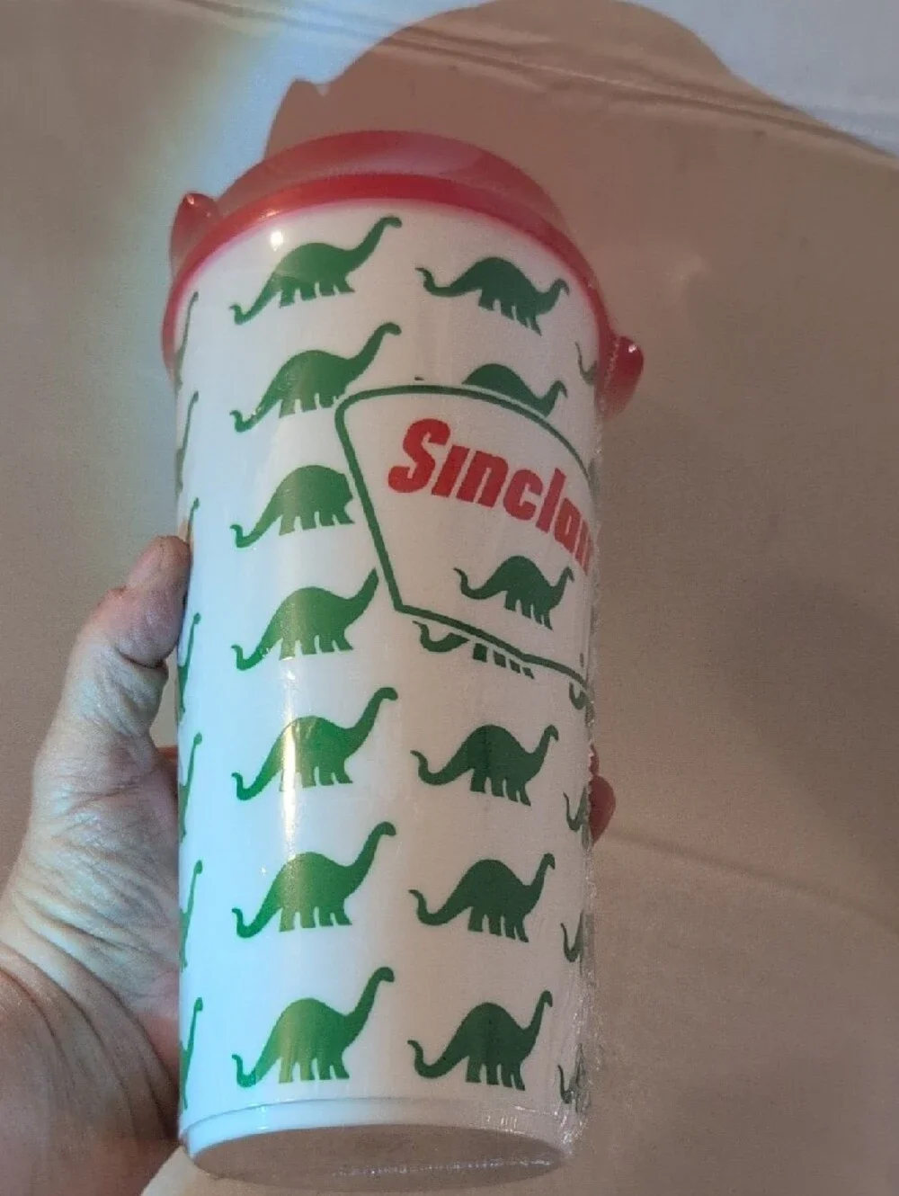 Sinclair Green Dinosaur Pattern Travel Cup with Red Lid 32 Ounce New